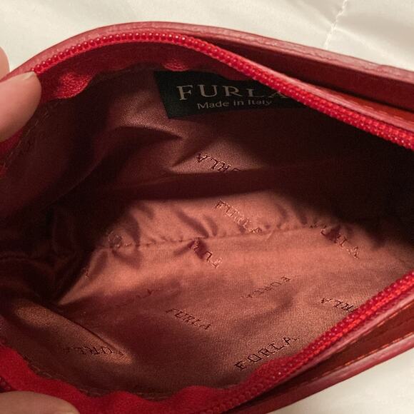 NWOT Furla Red Leather Clutch Make Up Case Small Purse - Picture 5 of 5